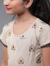 Beige Gold Printed Short Dress