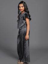 Grey Taffeta Pleated Top With Palazzo