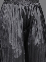 Grey Taffeta Pleated Top With Palazzo
