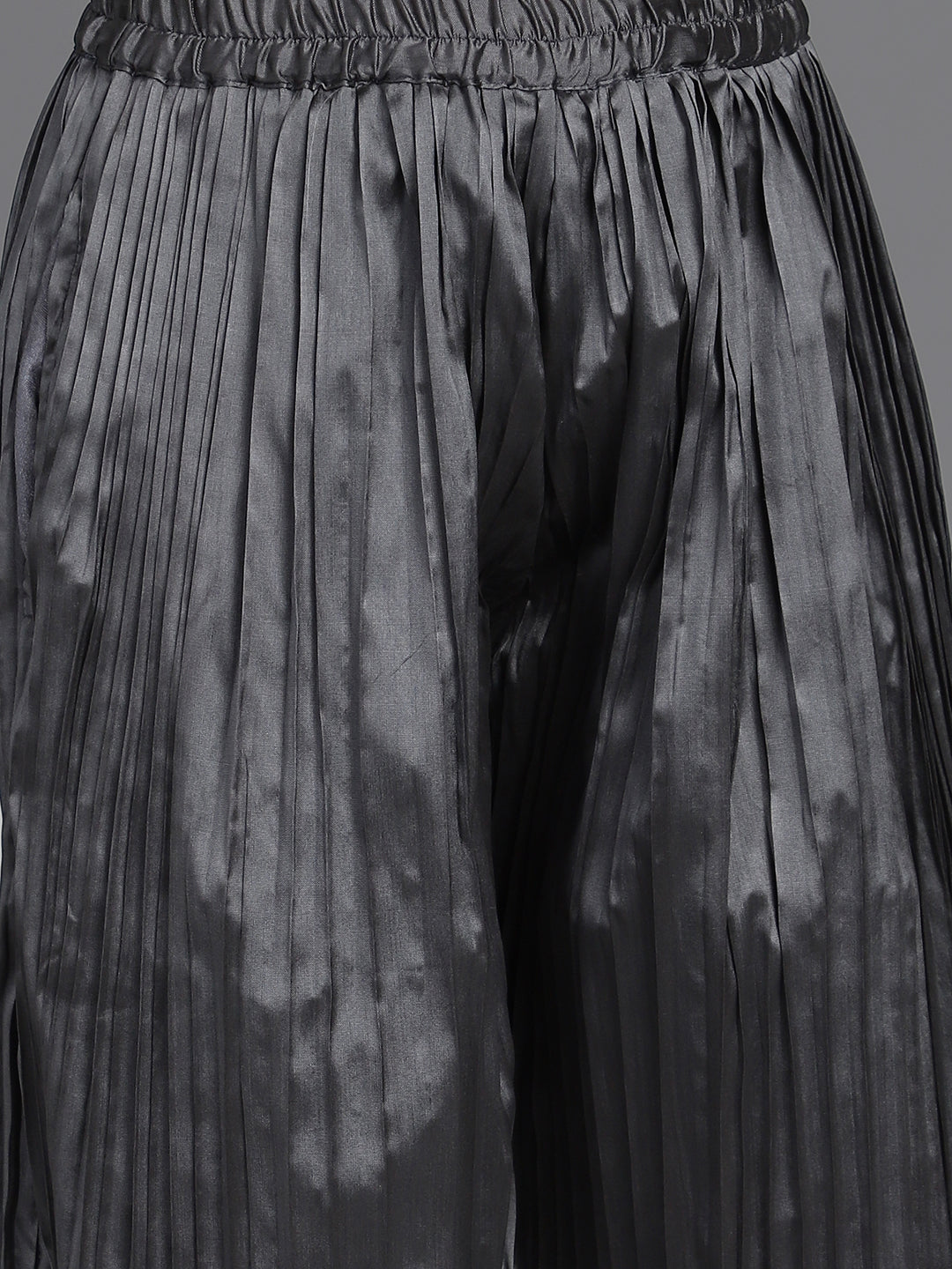 Grey Taffeta Pleated Top With Palazzo