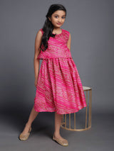 Pink Bandhani Print Layered Dress - Elganza