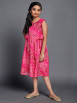 Pink Bandhani Print Layered Dress - Elganza