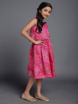 Pink Bandhani Print Layered Dress - Elganza