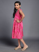 Pink Bandhani Print Layered Dress - Elganza