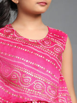 Pink Bandhani Print Layered Dress - Elganza