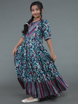 Blue Floral Print Tiered Maxi Dress - Elganza