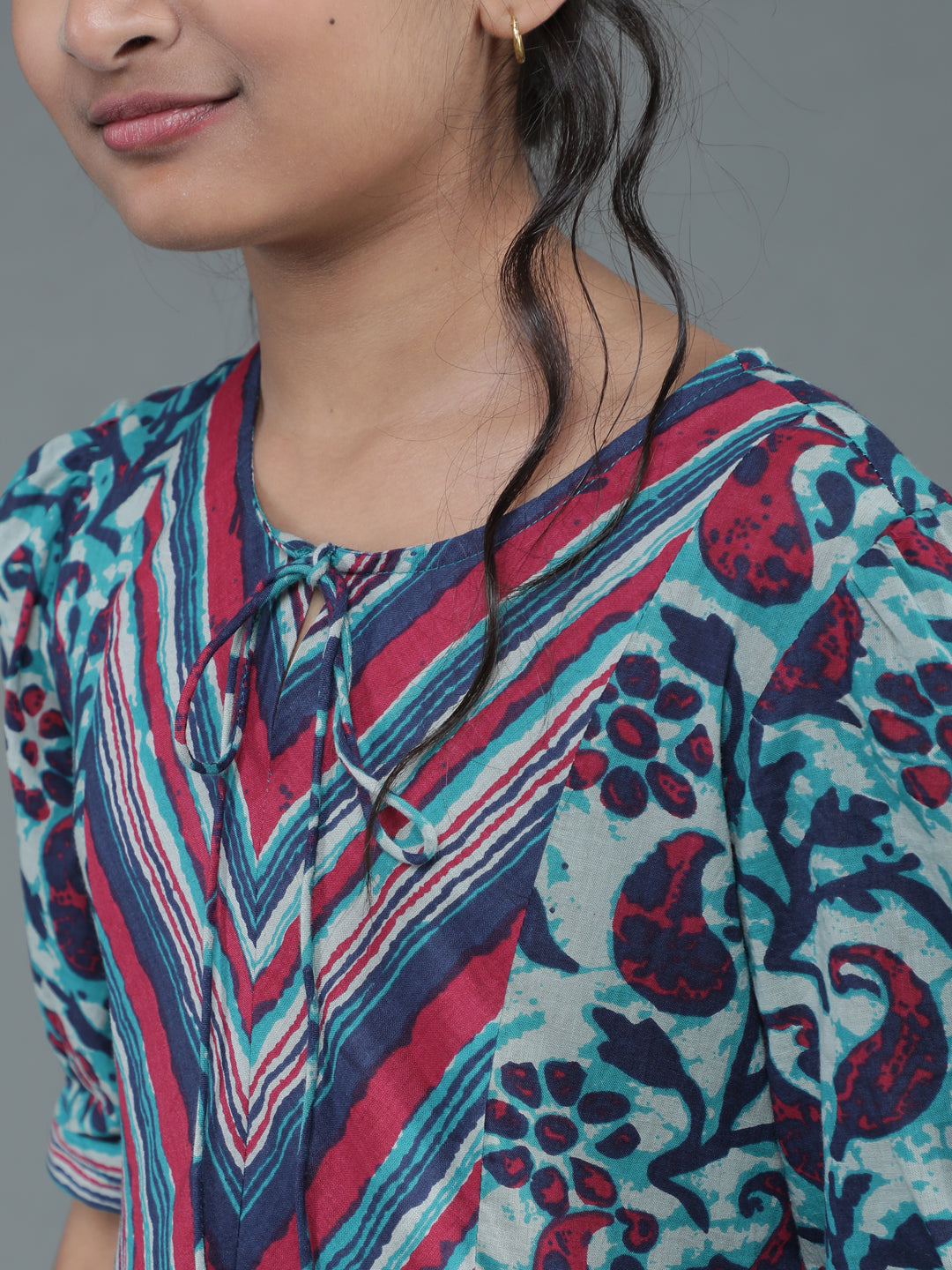 Blue Floral Print Tiered Maxi Dress - Elganza