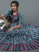 Blue Floral Print Tiered Maxi Dress - Elganza