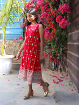 Tomato red Color embroidered Evening Dress - Elganza