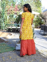 Yellow bandhani Kurta with red leheriya sharara - Elganza