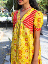 Yellow bandhani Kurta with red leheriya sharara - Elganza