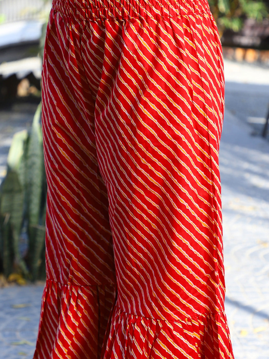 Yellow bandhani Kurta with red leheriya sharara - Elganza
