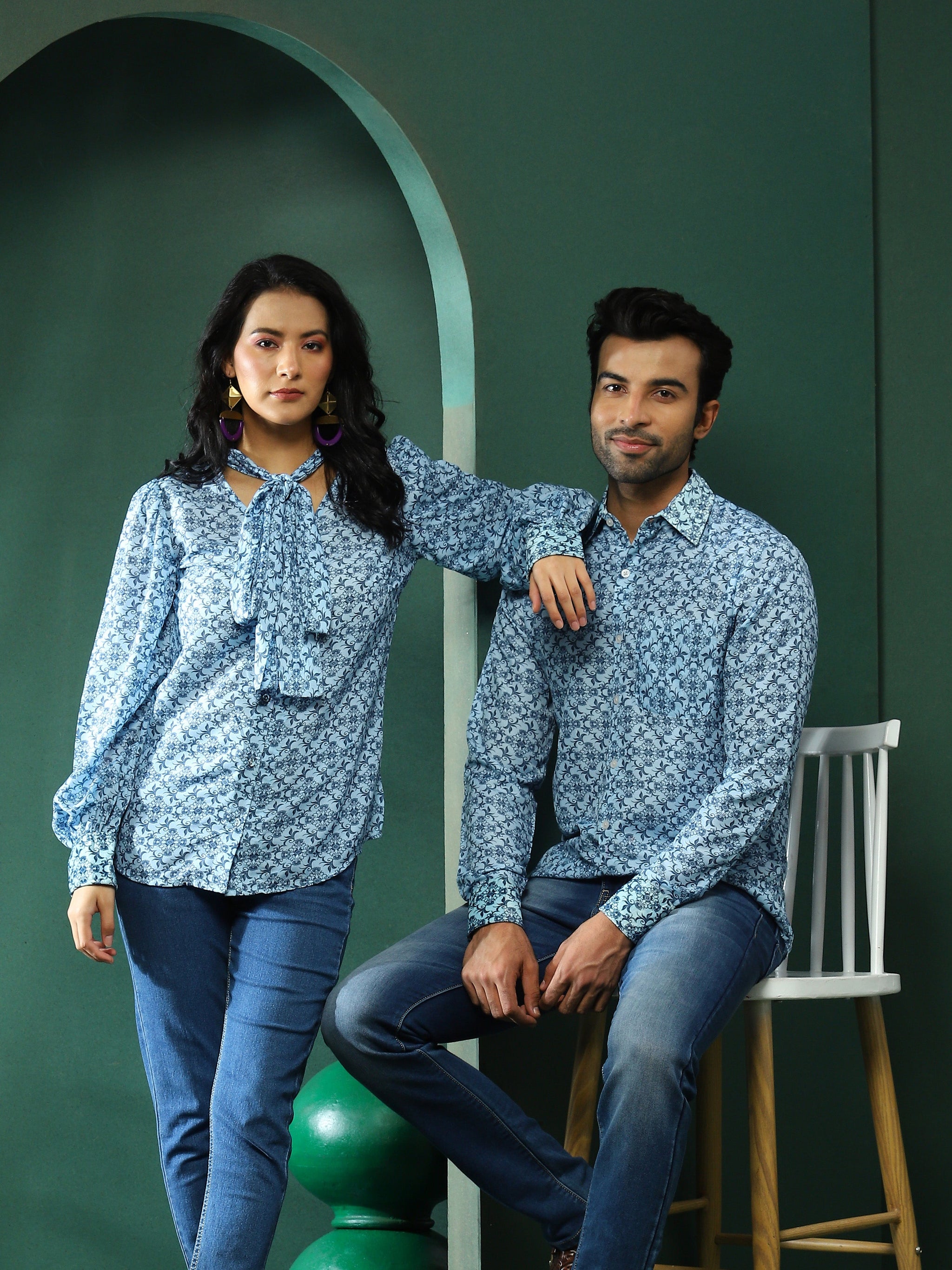 Blue Printed Couple Combo