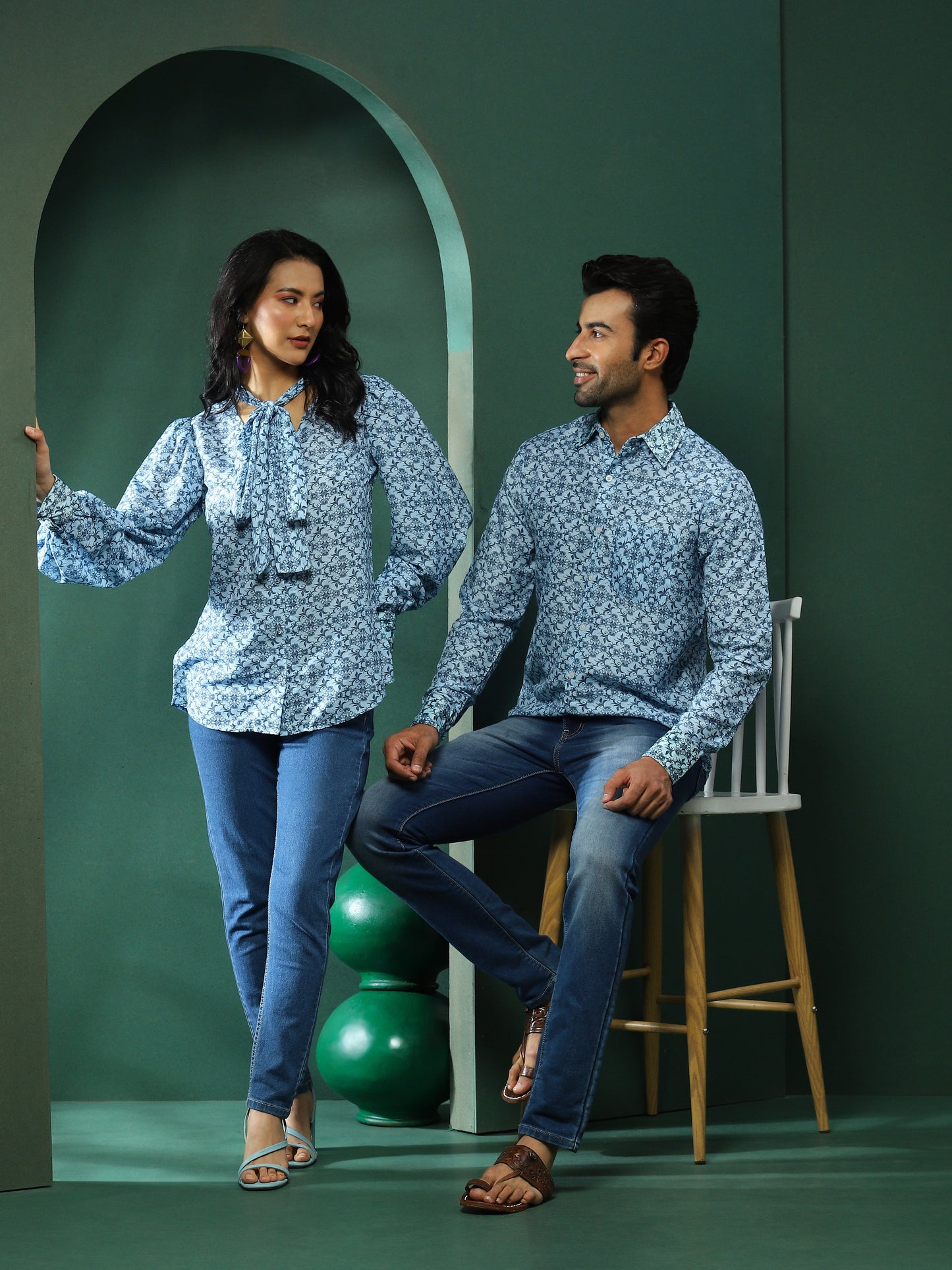 Blue Printed Couple Combo