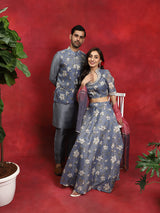 Grey Floral Print Couple Combo - Elganza