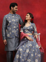 Grey Floral Print Couple Combo - Elganza