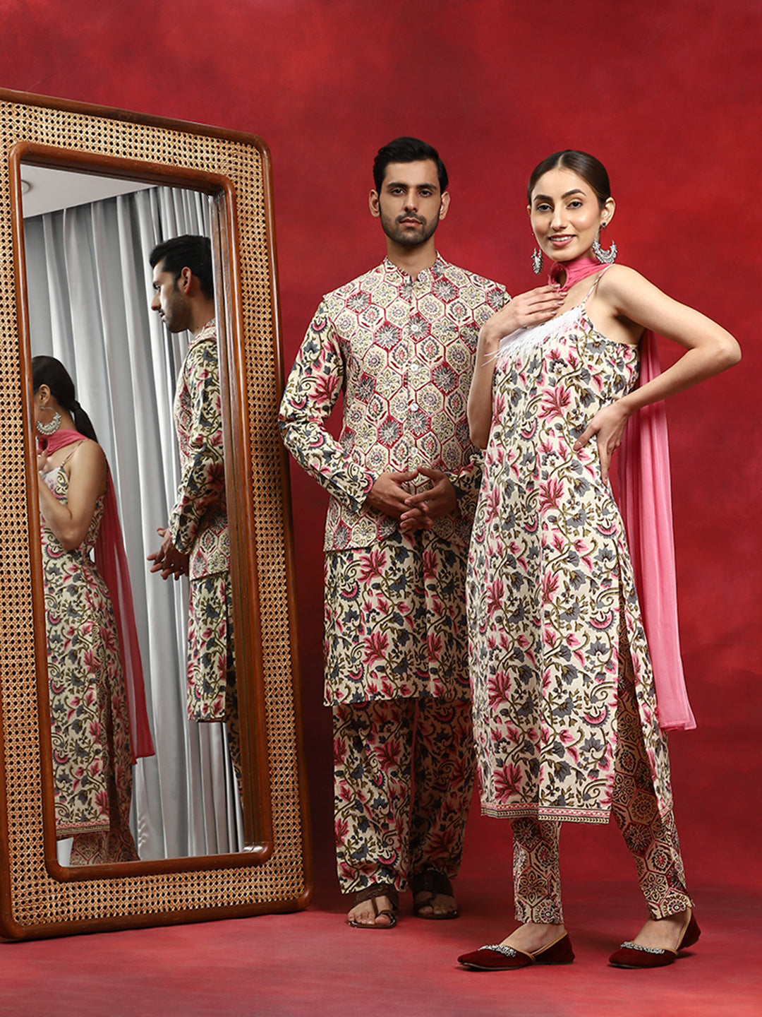 Cream Floral Print Coule Combo Set