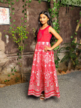 Magenta Foil printed evening Gown