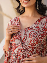 Maroon Pure Cotton Paisley Maternity Kurta Pant Set