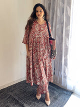 Maroon Pure Cotton Paisley Maternity Kurta Pant Set