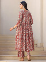 Maroon Pure Cotton Paisley Maternity Kurta Pant Set