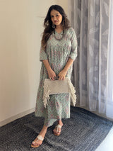 Light Green Cotton Floral Printed A-line Maternity Kurta Pant Set