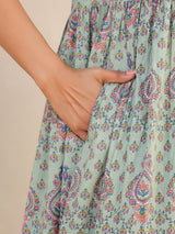 Light Green Cotton Floral Printed A-line Maternity Kurta Pant Set