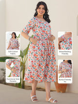 Peach Pure Cotton Floral Printed Fit & Flare Maternity Dress