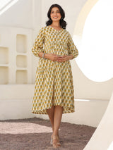 Cream Pure Cotton Floral Printed A-line Maternity Dress