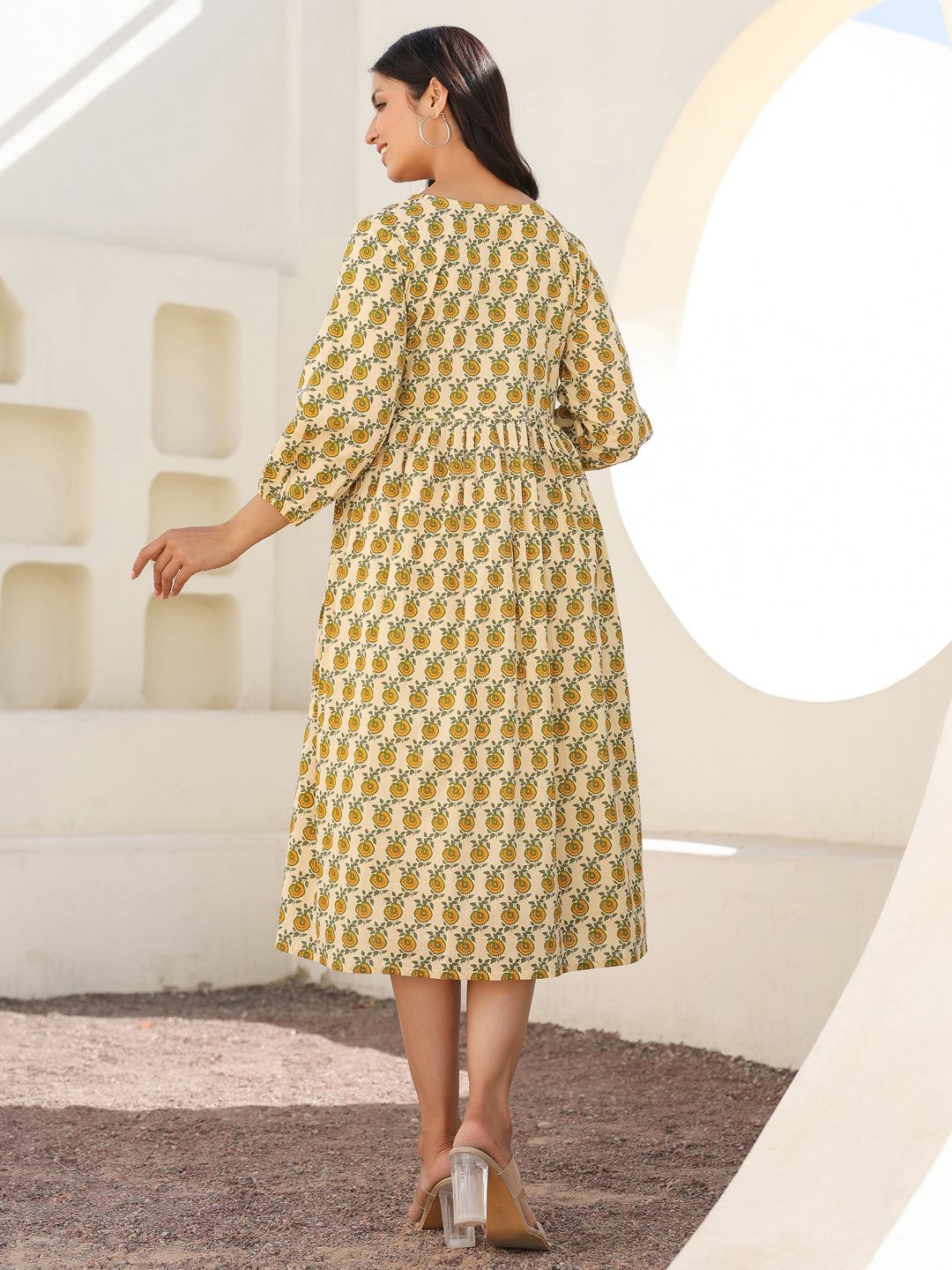 Cream Pure Cotton Floral Printed A-line Maternity Dress