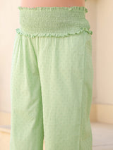 Women's Light Green Dobby Pure Cotton Yoke Embroidered A line Maternity Kurta Pant Set