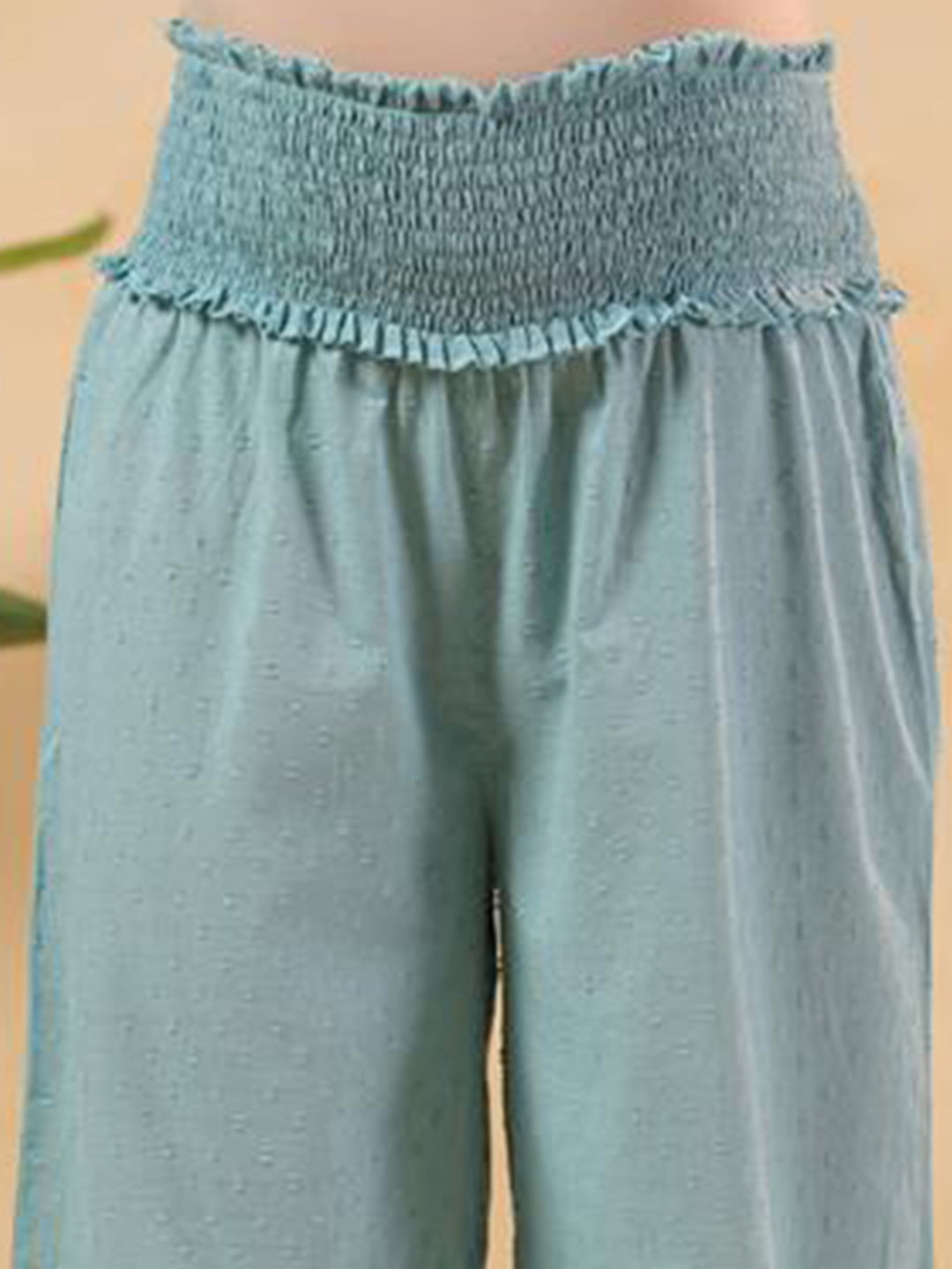 Women's Light Blue Dobby Pure Cotton Yoke Embroidered A-line Maternity Kurta Pant Set