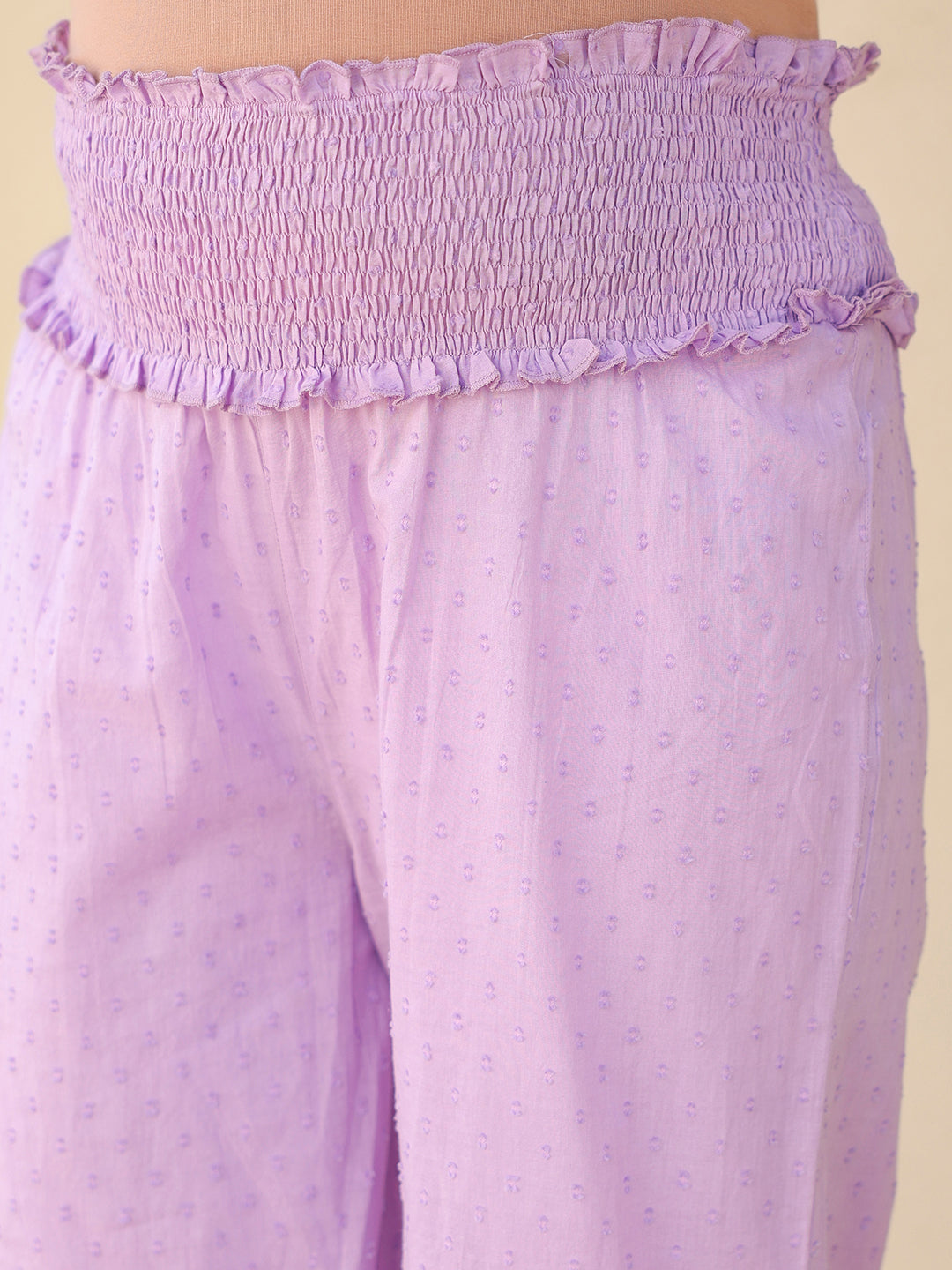 Women's Lavender Dobby Pure Cotton Yoke Embroidered A-line Maternity Kurta Pant Set