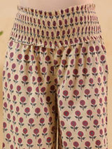 Women's Cream Pure Cotton Floral Printed A-line Maternity Kurta Pant Set