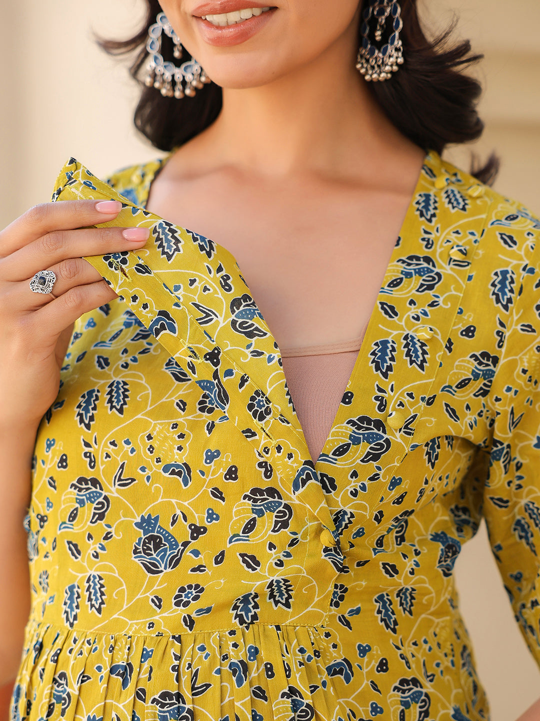 Lime Yellow Pure Cotton Floral Printed A-line Maternity Kurta Pant Set