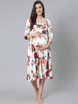 White Floral Print Night Dress - Elganza