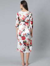 White Floral Print Night Dress - Elganza