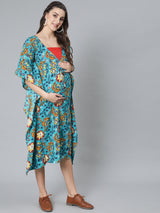 Green Floral Print Kaftan Dress - Elganza