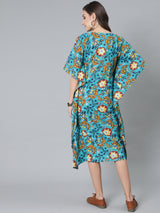 Green Floral Print Kaftan Dress - Elganza