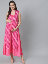 Pink Leheriya Print Maxi Dress - Elganza