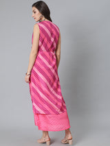 Pink Leheriya Print Maxi Dress - Elganza