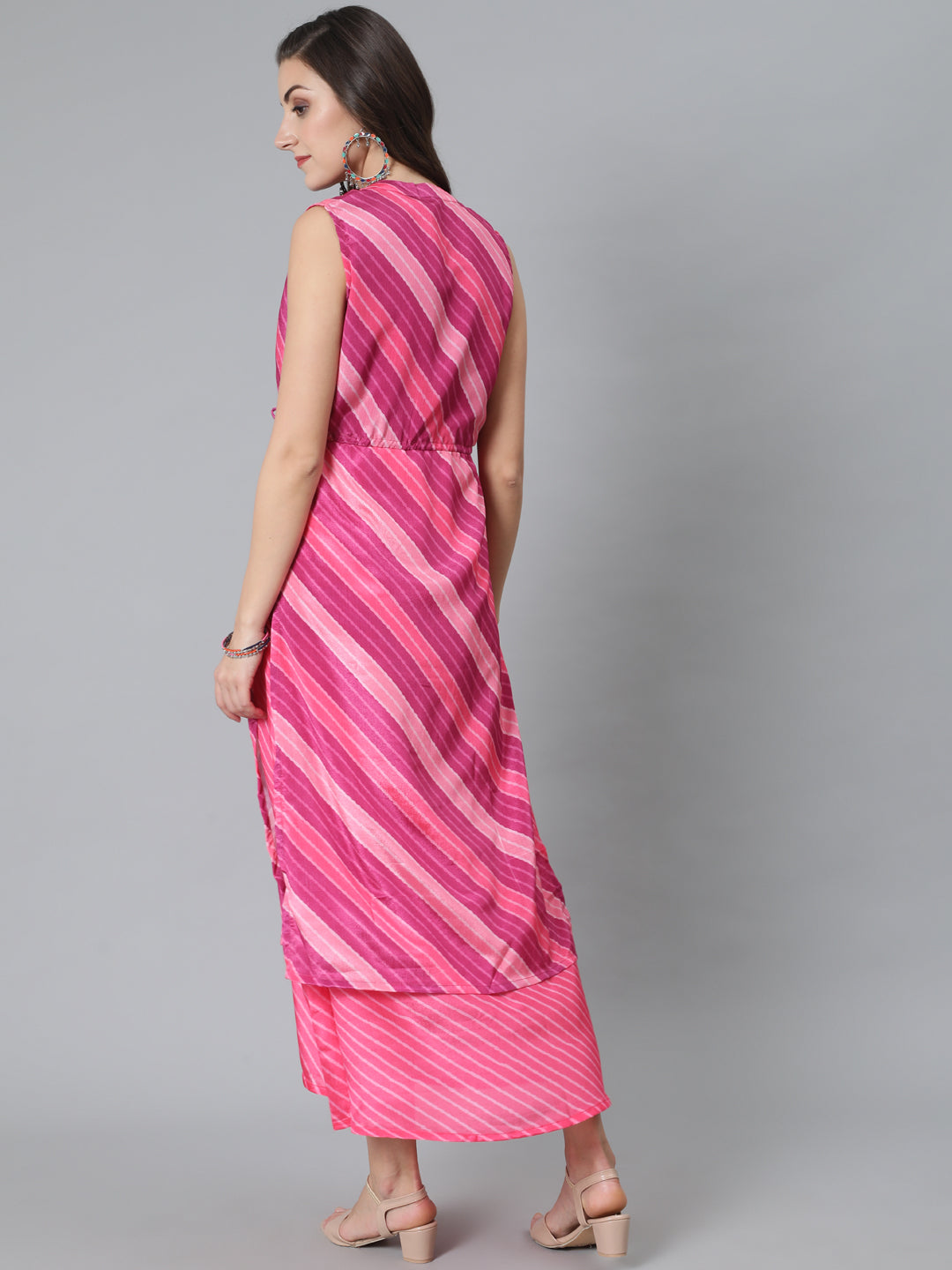 Pink Leheriya Print Maxi Dress - Elganza