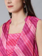 Pink Leheriya Print Maxi Dress - Elganza