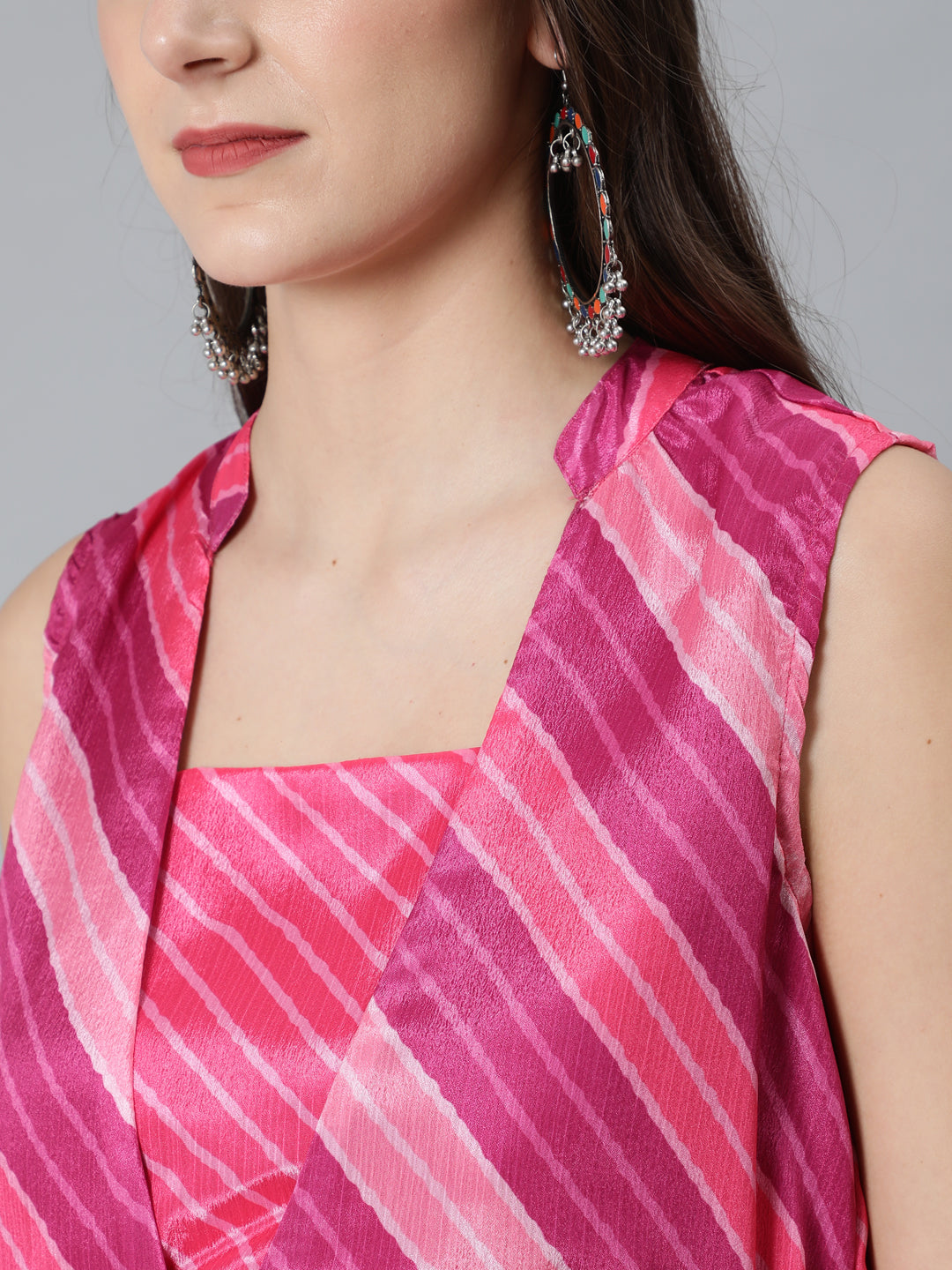 Pink Leheriya Print Maxi Dress - Elganza