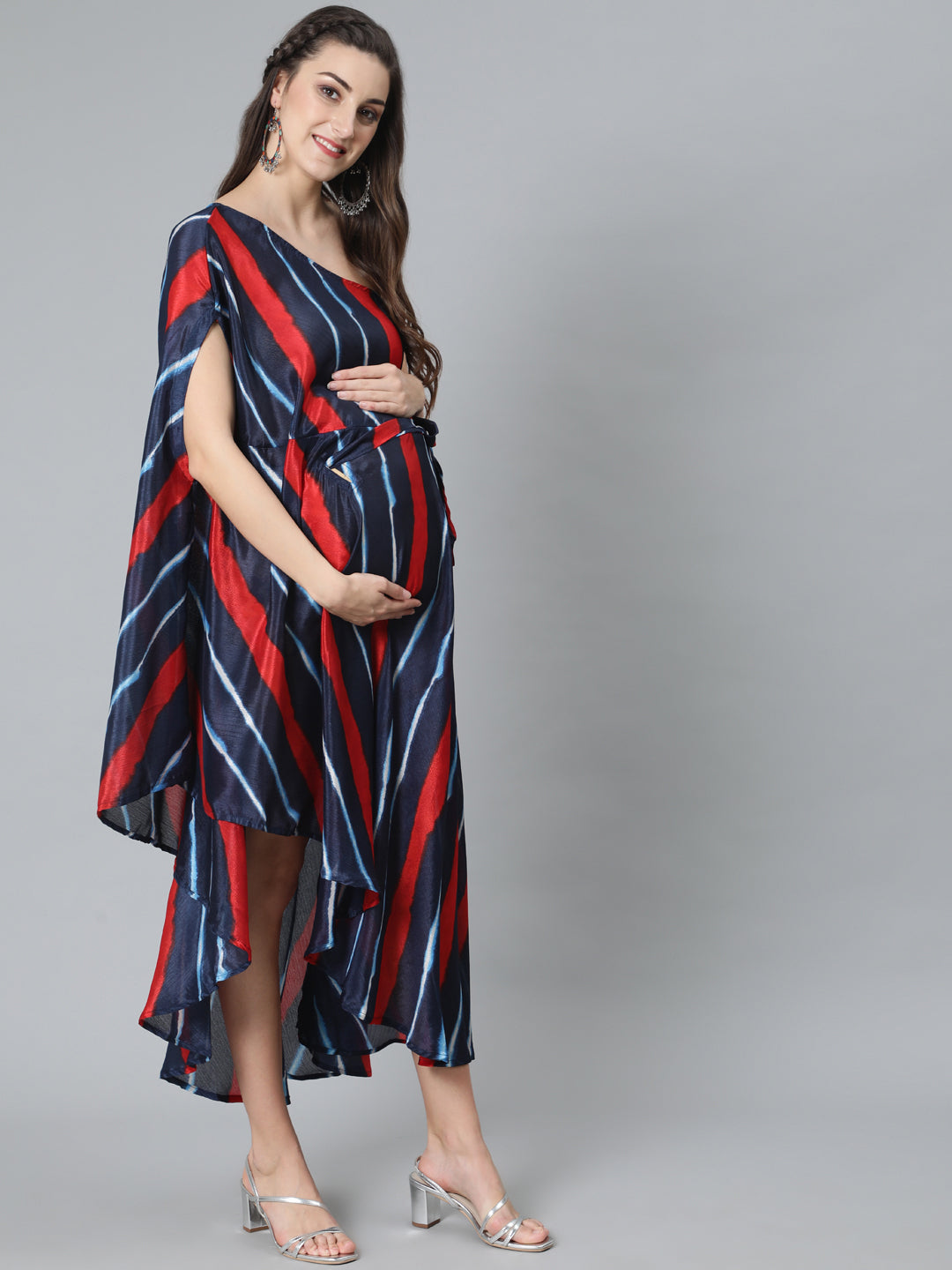 Blue Leheriya Print One Shoulder Dress - Elganza