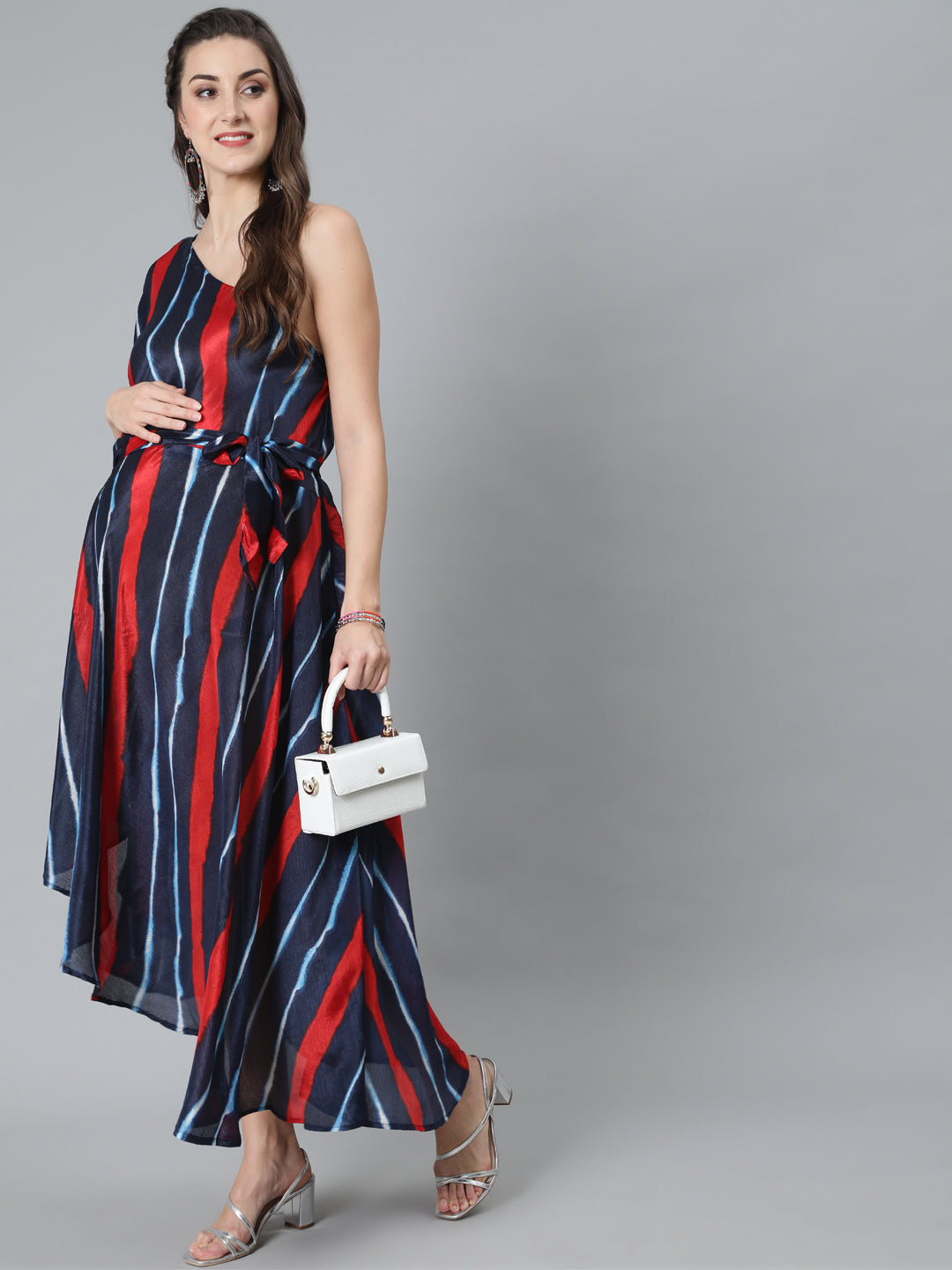 Blue Leheriya Print One Shoulder Dress - Elganza