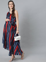 Blue Leheriya Print One Shoulder Dress - Elganza