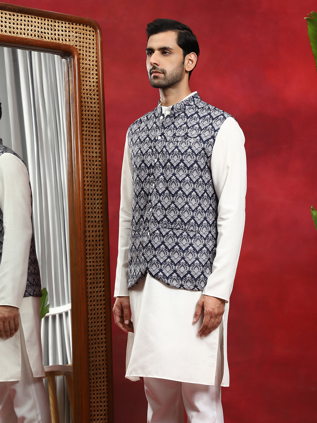 Navy Blue & White Printed Couple Combo Set