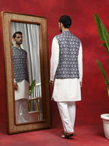 Navy Blue & White Printed Couple Combo Set