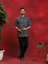 Navy Blue Floral Print Couple Combo Set